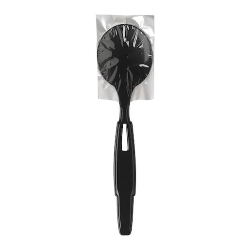 Dixie Ultra® Smartstock® Series-W Black Heavy Weight Polypropylene Plastic Wrapped Soup Spoon - Image 1