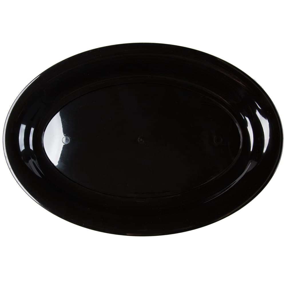 Fineline 483.BK Innovative Caterware 16" x 11" Black Plastic Oval Cater Tray - Image 1
