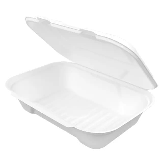 Genpak HFA206 Natural White 9" x 6" x 2.5" Hinged Rectangle Container No Added PFAS - Image 1