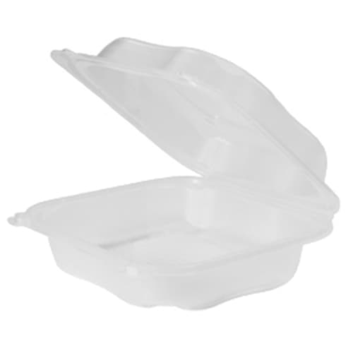 Genpak Clover Clear 8.35” x 8.32” x 2.88" Large Hinged Container - Image 1