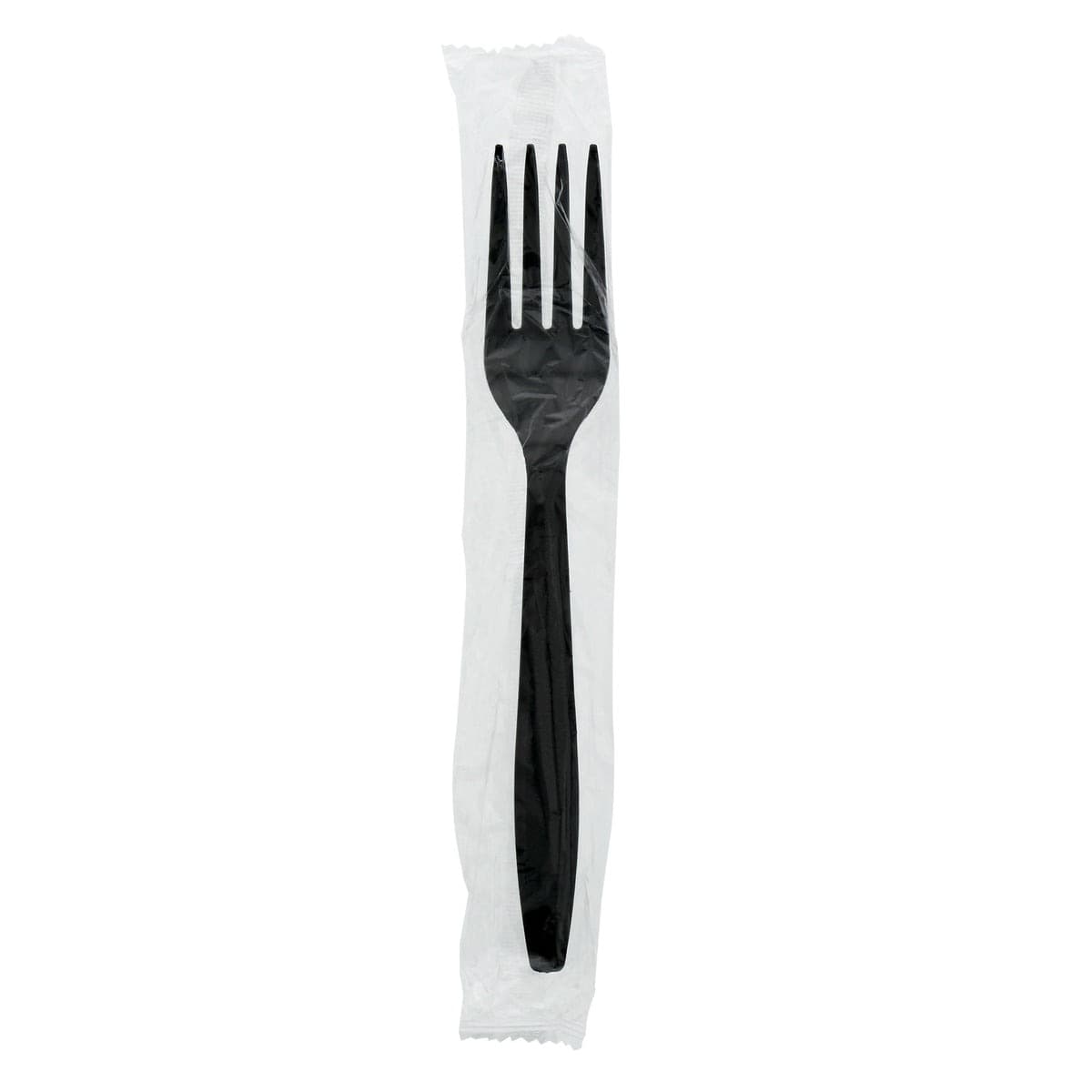 AmerCare Individually Wrapped Black Heavy Weight Plastic Fork - Image 1