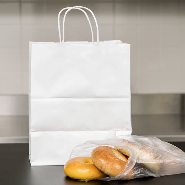 White Bistro Paper Shopping Bag with Handles 10" x 6.5" x 12"