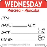 Wednesday 2″ x 2″ Item/Date/Use By Removable Labels 500/Roll