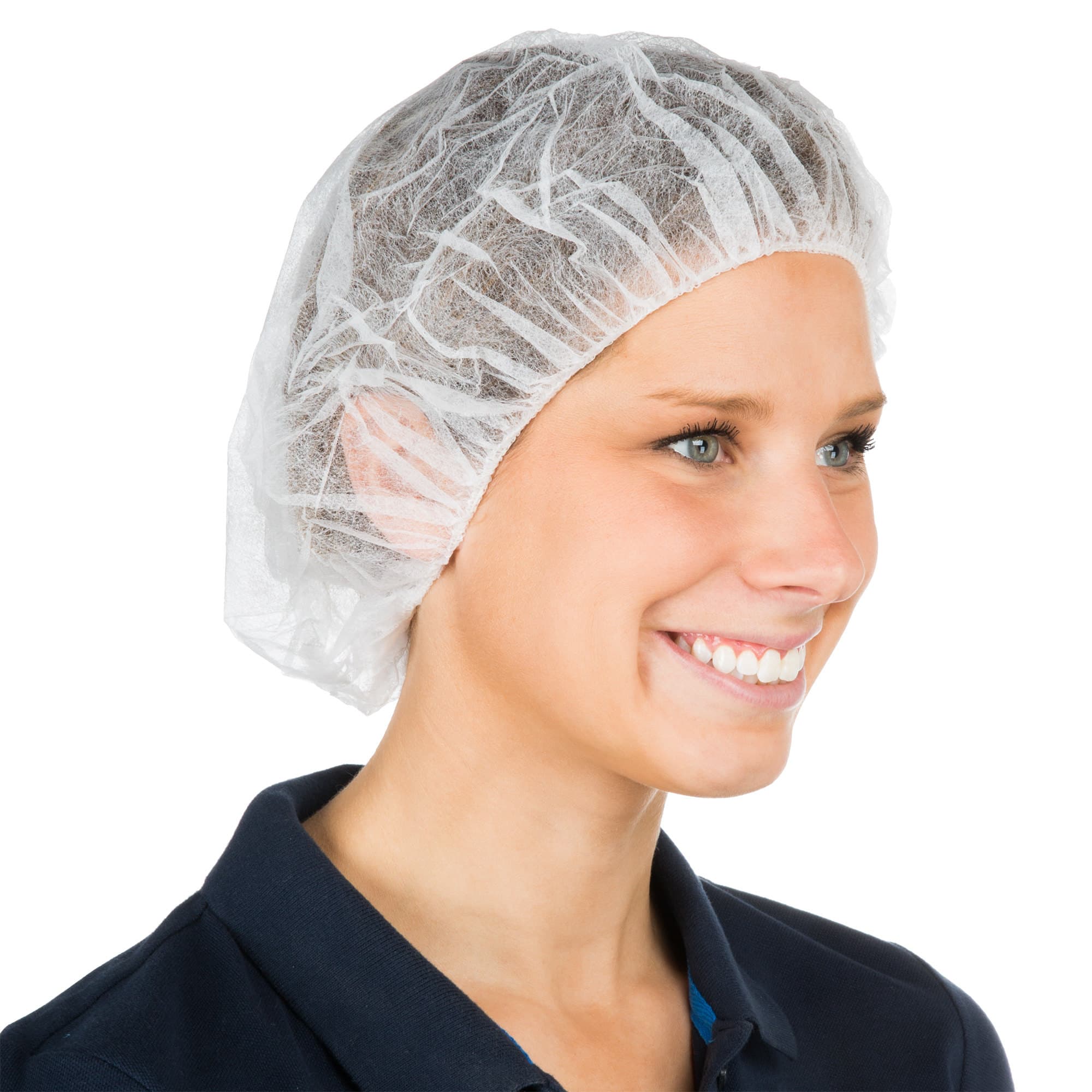 Emerald 24" White Disposable Polypropylene Bouffant Cap Hair Net - Image 1