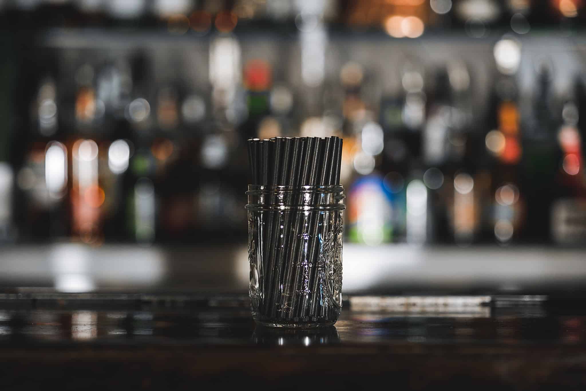 5.75" Cocktail Black Paper Straw, Unwrapped - Image 1