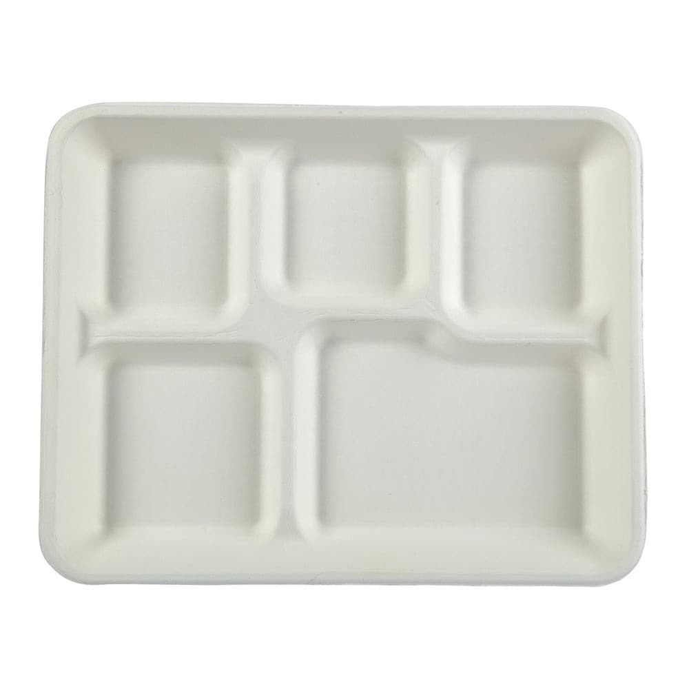 AmerCare Royal 5 Compartment White Value Lunch Trays, 4/125 - Image 1