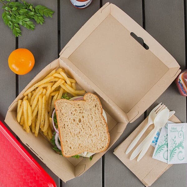 8" x 6" x 3" Kraft Clamshell, 1-Compartment - Image 1
