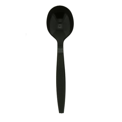 AmerCare Black Heavy Weight Plastic Soup Spoon - Image 1