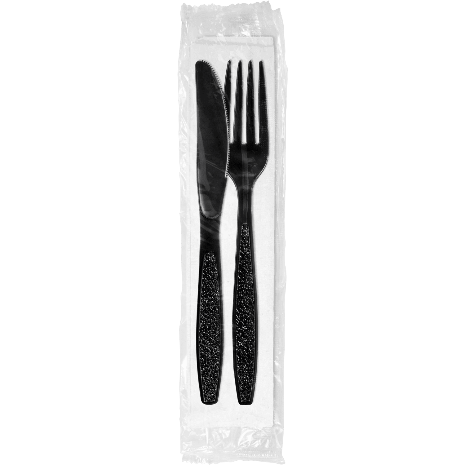 Heavy Weight Polystyrene Cutlery Kit, Black - Fork, Knife, Napkin - Image 1