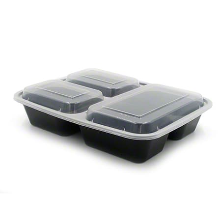 32 oz Rectangle PP Container Combo Kit, 3-Compartment - Image 1