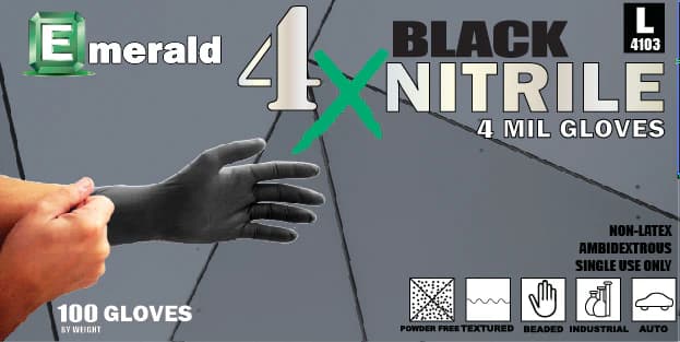 Large, Powder Free Black Nitrile Glove, 3 mil
