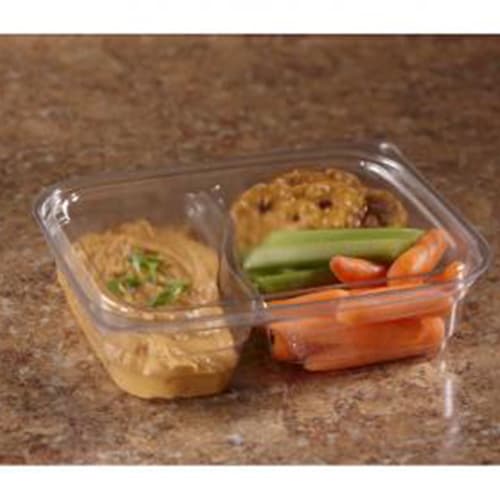 Flat PET Lid - fits 18 oz Rectangle Deli Container, 2-Compartment - Image 1