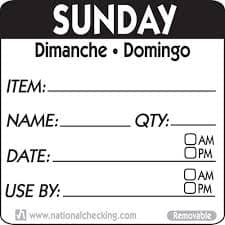 Sunday 2″ x 2″ Item/Date/Use By Removable Labels 500/Roll