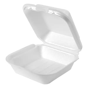 Genpak SN227-WHT 6 3/8" x 6 7/16" x 2 15/16" White Jumbo Snap It Foam Hinged Lid Sandwich Container - Image 1