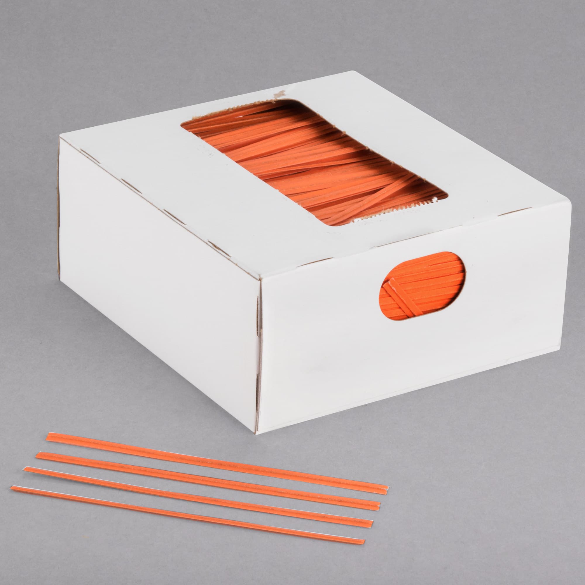 Bedford Industries Inc. 4" Orange Laminated Bag Twist Ties - 2000/Box - Image 1