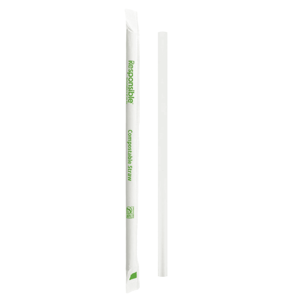 Compostable 7.75" Inch Drinking Straws - Individual Wrapped