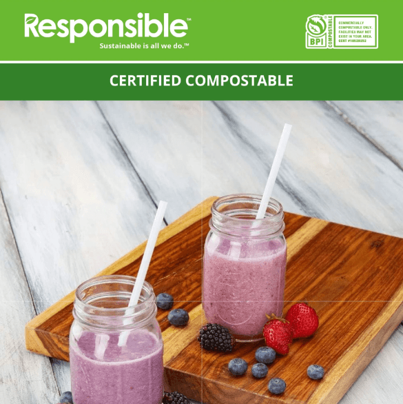 Compostable 7.75" Inch Drinking Straws - Individual Wrapped - Image 1
