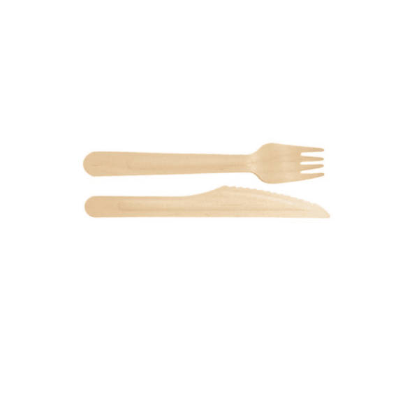 6" Cutlery Kit, Wooden - Fork and Knife, Wrapped (500/case)