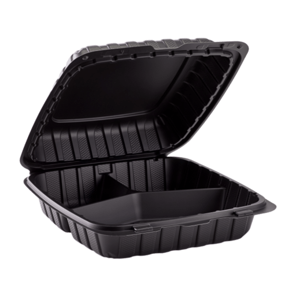 8" x 8" x 3" Clamshell, 3-Compartment, Black (200/case)