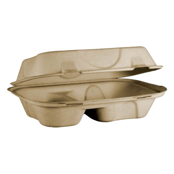 2 compartment clamshell fiber container
