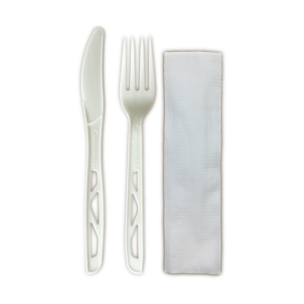 7" Heavy Duty Cutlery Kit, White - Knife, Fork, Napkin (500/case)