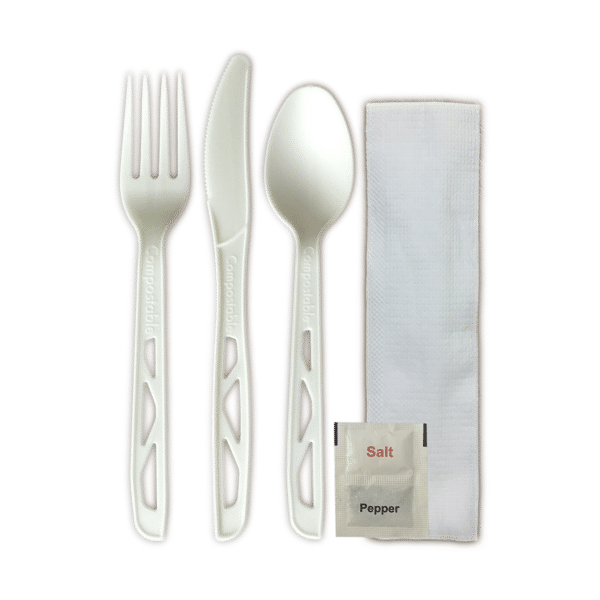 7" Heavy Duty Cutlery Kit, White - Knife, Fork, Spoon, Napkin, S/P (500/case)